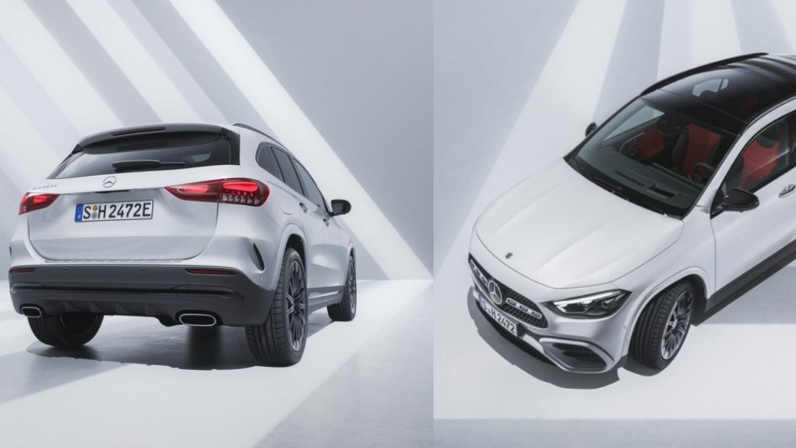 Mercedes-Benz GLA von hinten und oben in modernem, hellem Studioumfeld.